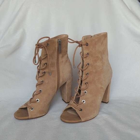 BCBGeneration | Lace Up Open Toe Genuine Suede Leather Booties - Picture 8 of 11